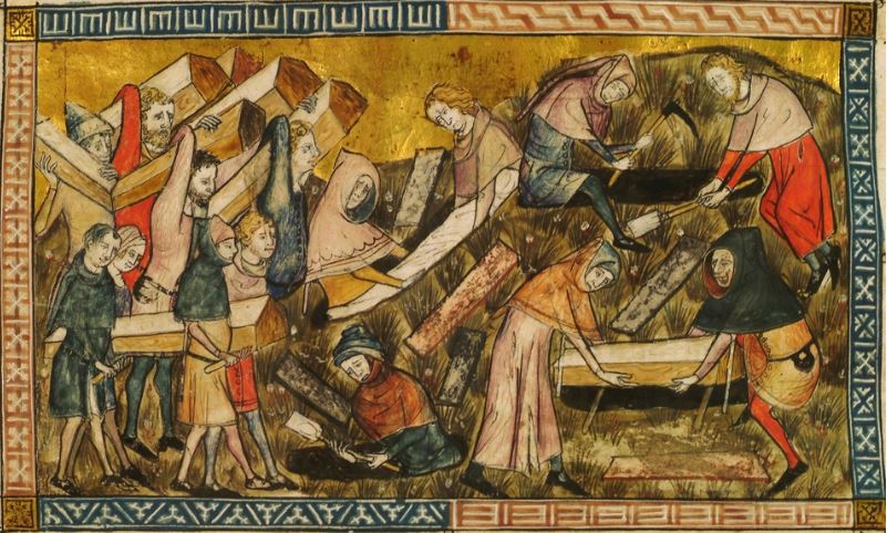 Las representaciones artísticas de la peste negra medieval estaban llena de ataúdes y entierros, como ocurría en la realidad